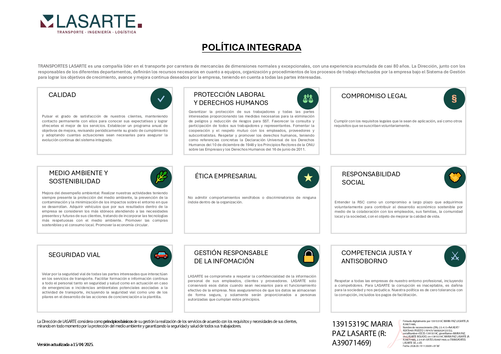 POLITICA INTEGRADA LASARTE 2025 2026